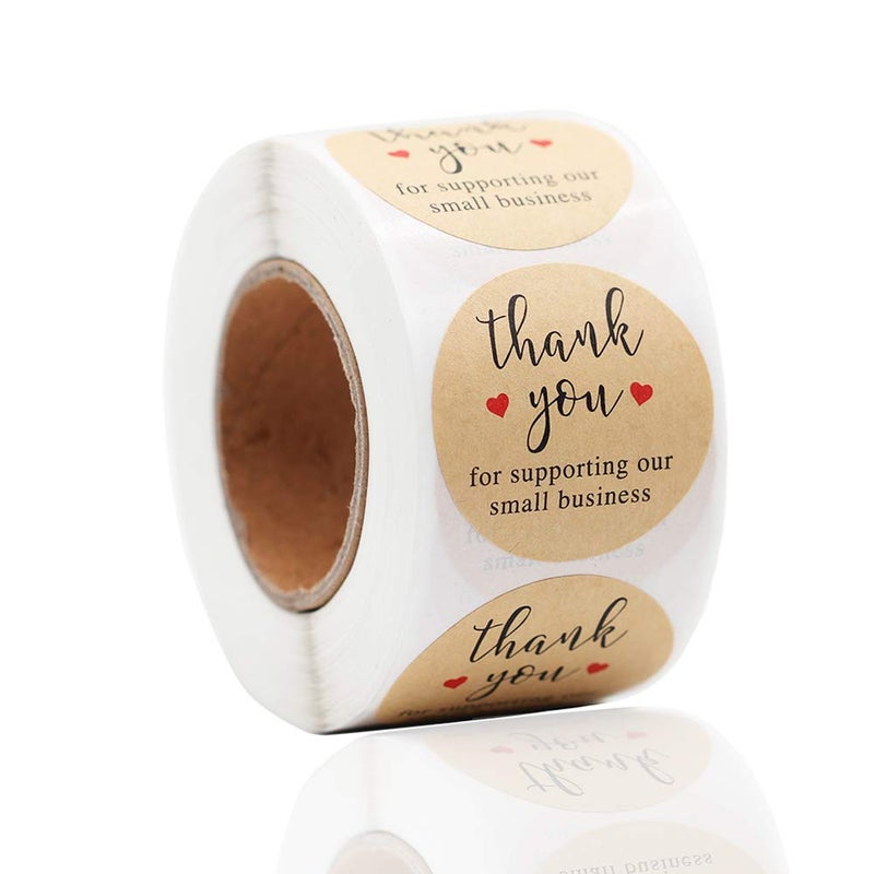 YOGET 1.5'' Thank You for Supporting Our Small Business, Kraft Paper Thank You Stickers, 500 Labels Per Roll - Image 1